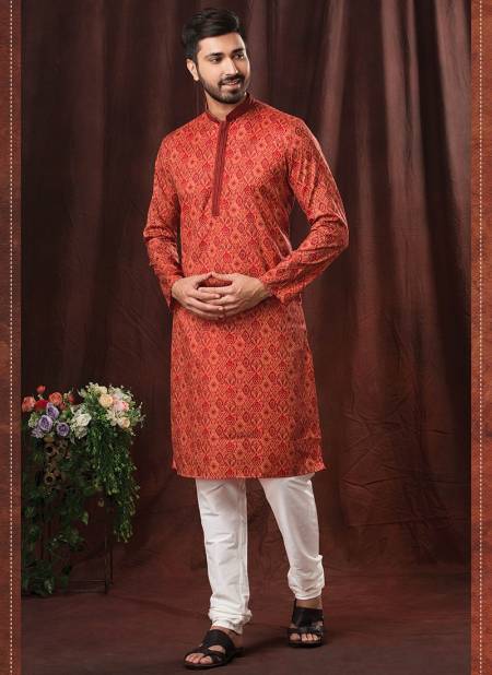 Light Red Colour Party Wear Mens Poly Kurta Pajama Collection IV-KP-11
